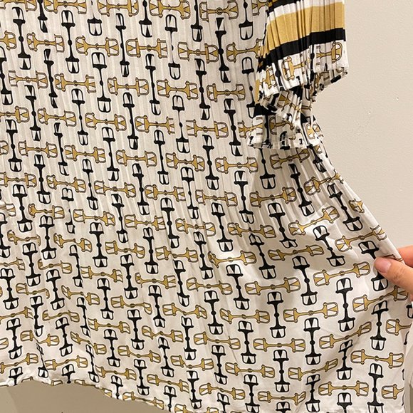 NWT Maje WHITE/BLACK Pleated Tunic With Preppy Print SZ 2 - Picture 6 of 9